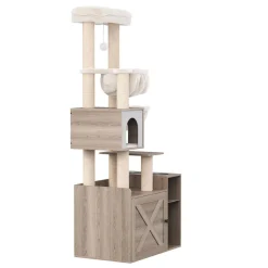 Katzenbaum mit Katzentoilette und Fressstation 155 cm braun
