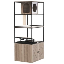 Katzenbaum mit Katzentoilette und Fressstation 146 cm natur