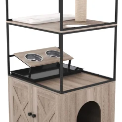 Katzenbaum mit Katzentoilette und Fressstation 146 cm natur