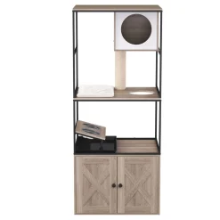 Katzenbaum mit Katzentoilette und Fressstation 146 cm natur