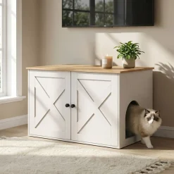 Katzenhaus für Katzentoilette 80 x 53 x 50 cm weiss/braun
