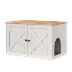 Katzenhaus für Katzentoilette 80 x 53 x 50 cm weiss/braun