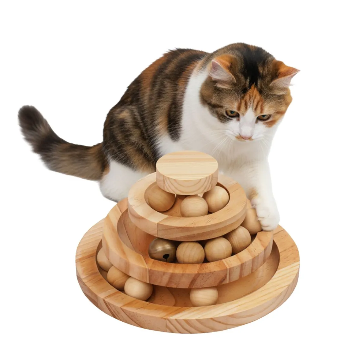 Katzenspielzeug Kugelbahn Holz 21 x 11 cm natur