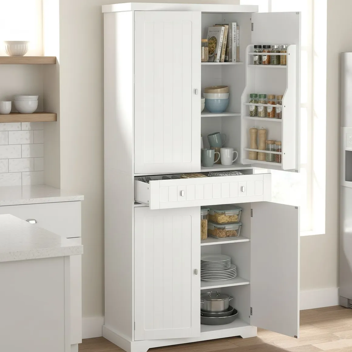 Küchenbuffet Hochschrank 76 x 182 cm weiss