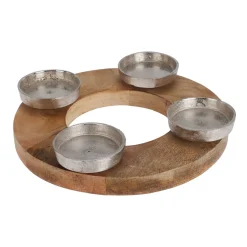 Kerzenhalter Holz rund 27 cm natur/silber
