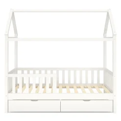 Kinderbett Hausbett SMURF mit 2 Schubladen 80 x 160 cm weiss