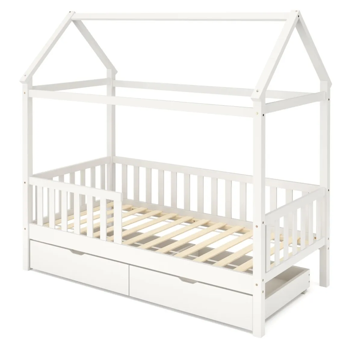 Kinderbett Hausbett SMURF mit 2 Schubladen 80 x 160 cm weiss
