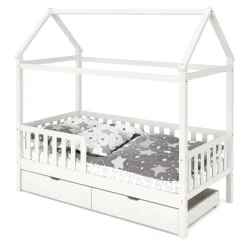 Kinderbett Hausbett SMURF mit 2 Schubladen 80 x 160 cm weiss