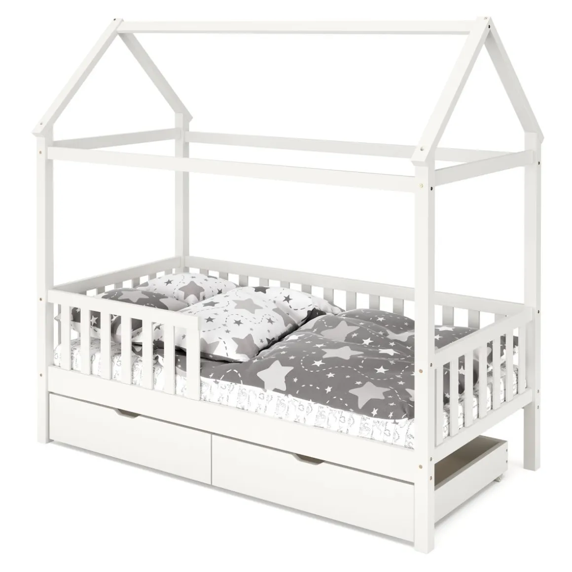 Kinderbett Hausbett SMURF mit 2 Schubladen 80 x 160 cm weiss