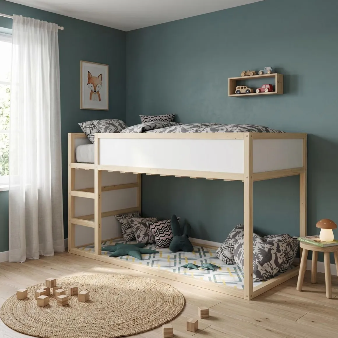 Kinderbett Hochbett BOSWIL 90 x 200 cm 2-in-1 natur/weiss