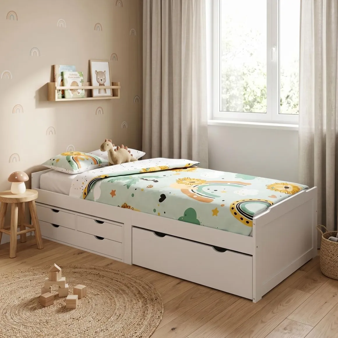 Kinderbett mit Schubladen EMMANUELLE 90 x 200 cm weiss