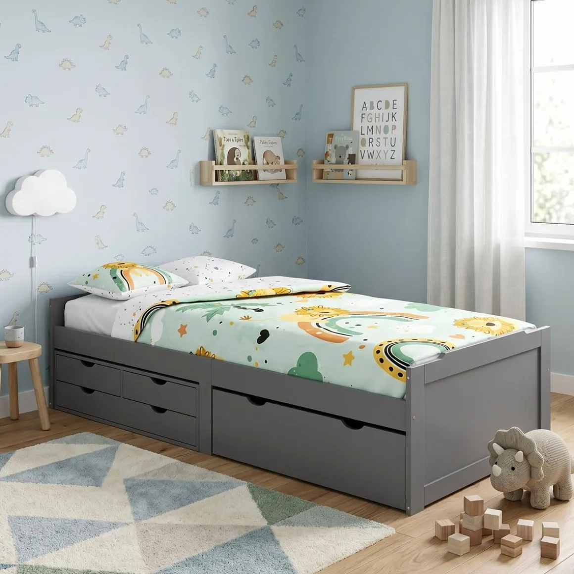 Kinderbett mit Schubladen EMMANUELLE 90 x 200 cm anthrazit