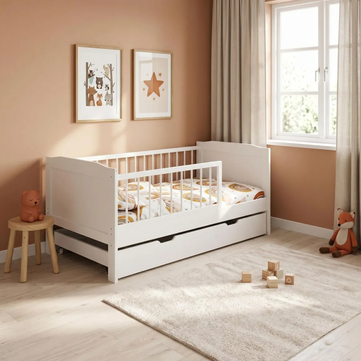 Kinderbett RAYA mit Schublade 70 x 140 cm weiss