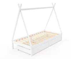 Kinderbett Tipi TENDA mit Schubladen weiss