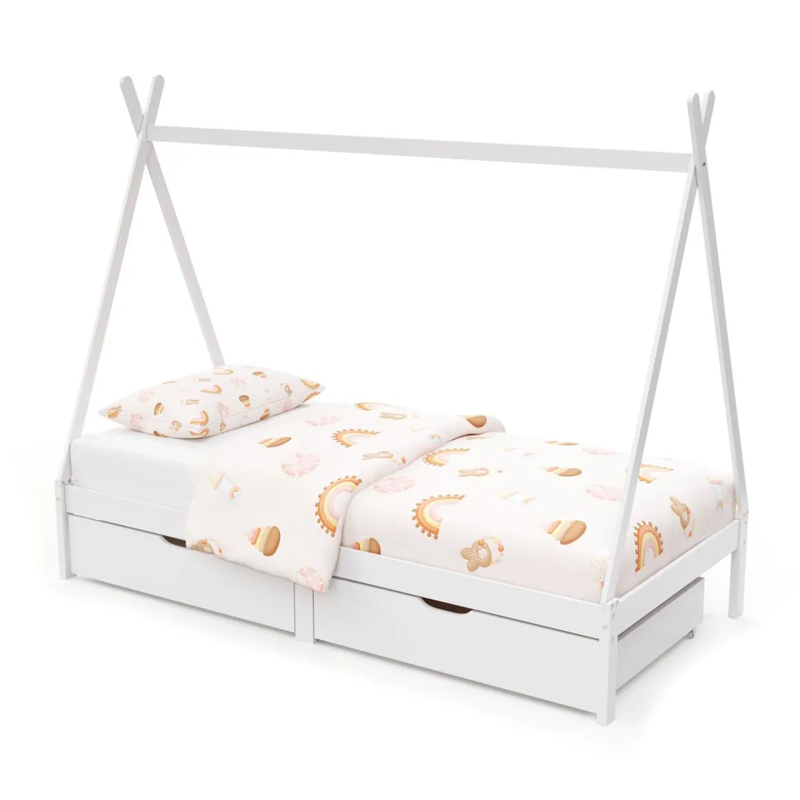Kinderbett Tipi TENDA mit Schubladen weiss