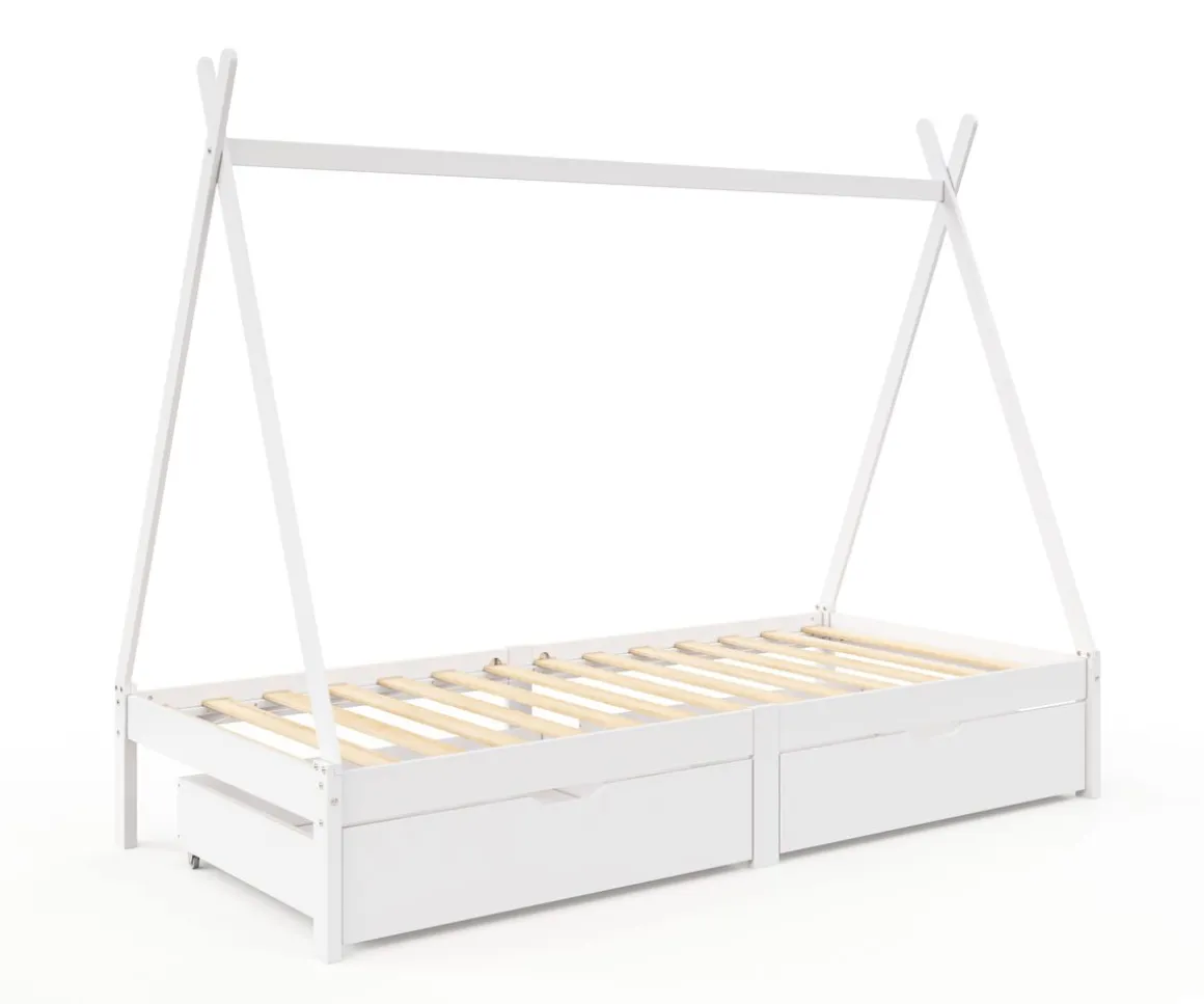 Kinderbett Tipi TENDA mit Schubladen weiss