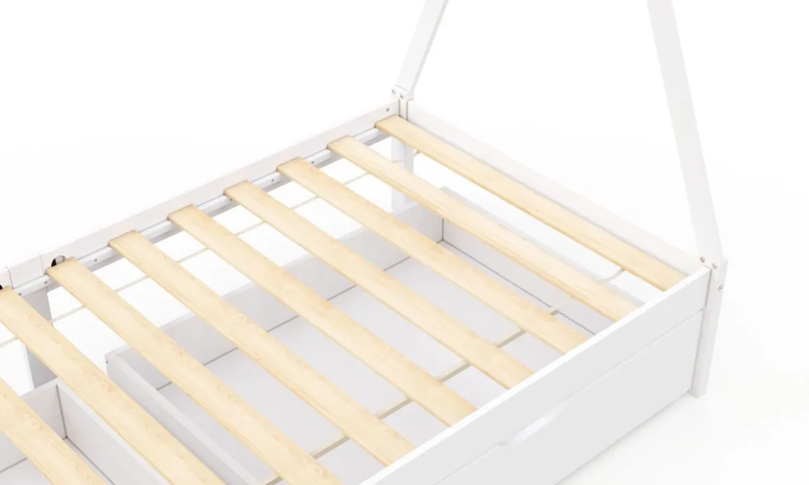 Kinderbett Tipi TENDA mit Schubladen weiss