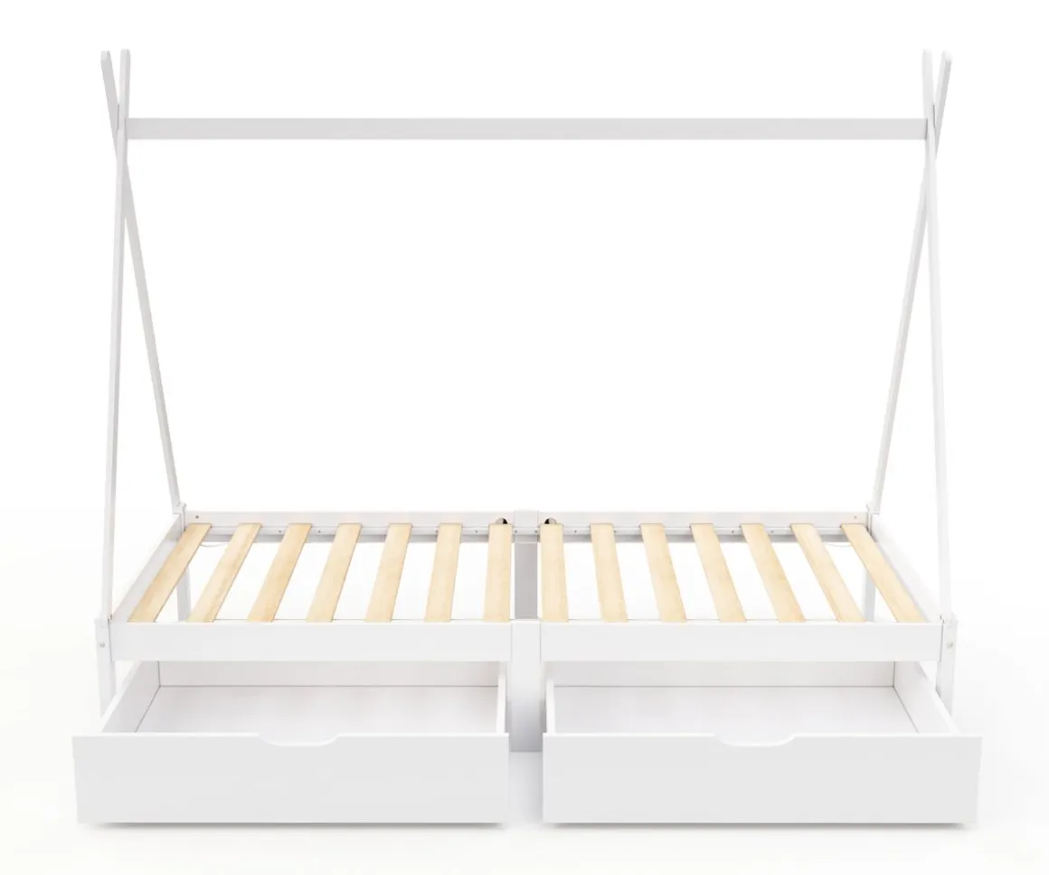 Kinderbett Tipi TENDA mit Schubladen weiss