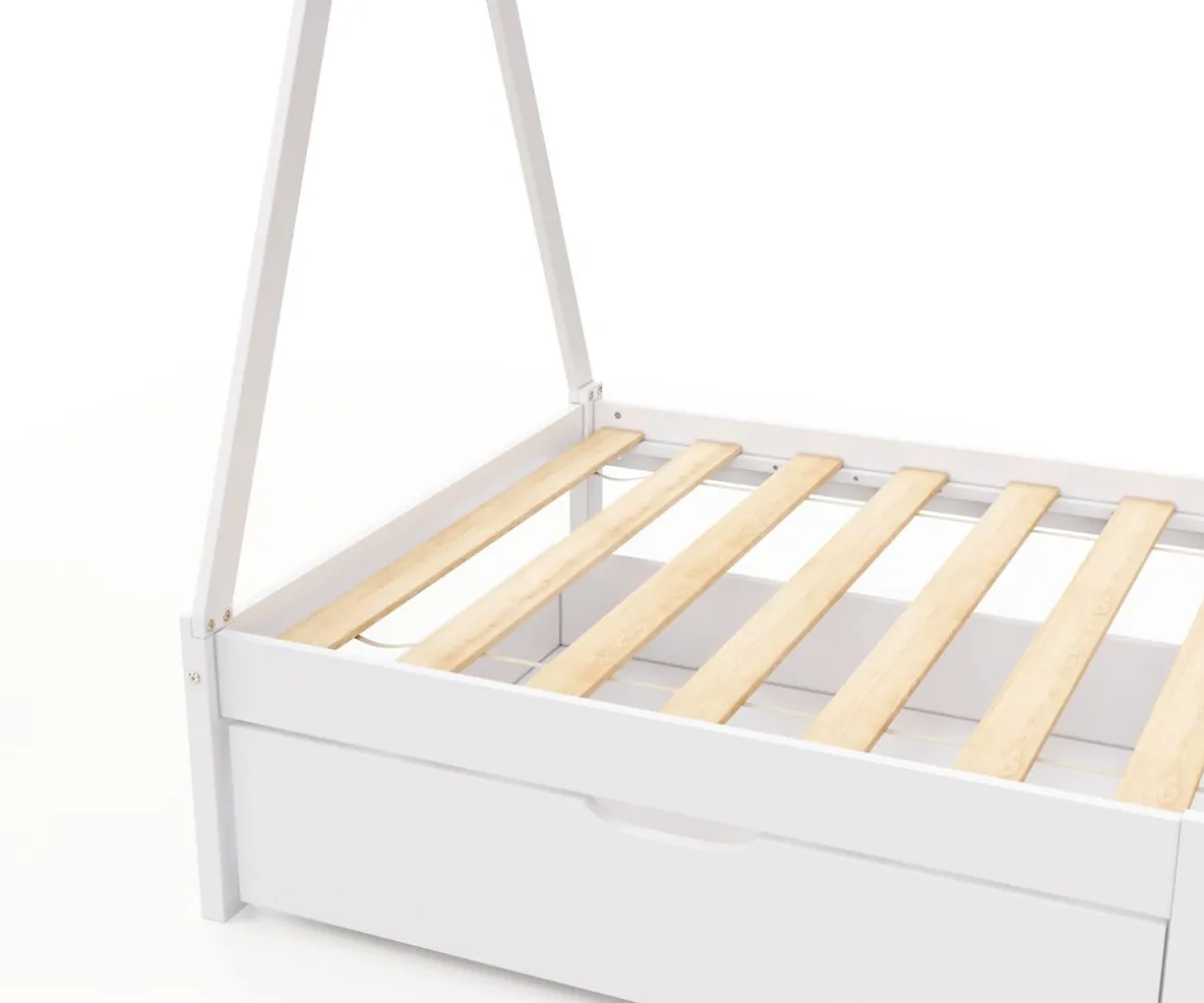 Kinderbett Tipi TENDA mit Schubladen weiss