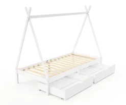 Kinderbett Tipi TENDA mit Schubladen weiss