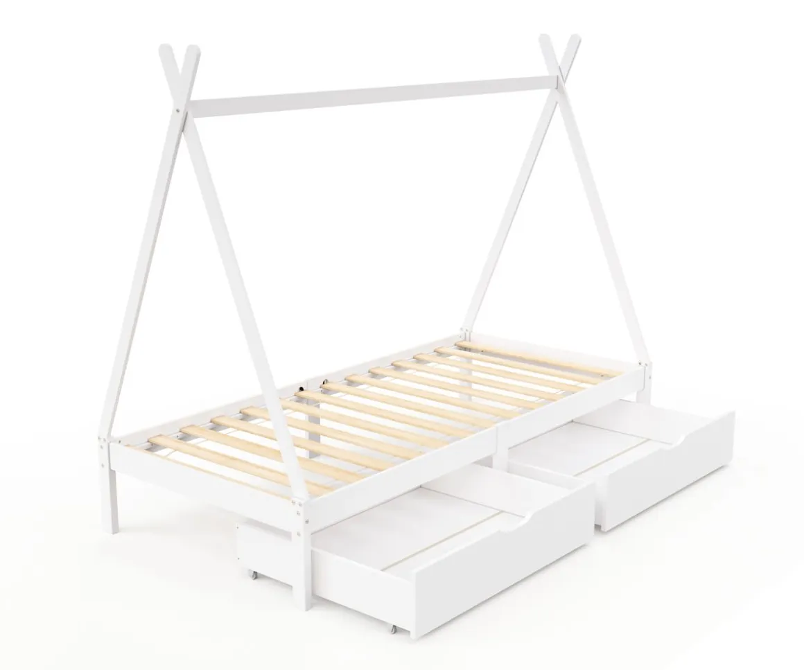 Kinderbett Tipi TENDA mit Schubladen weiss