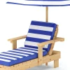 Kinderliegestuhl Holz mit Schirm weiss/blau