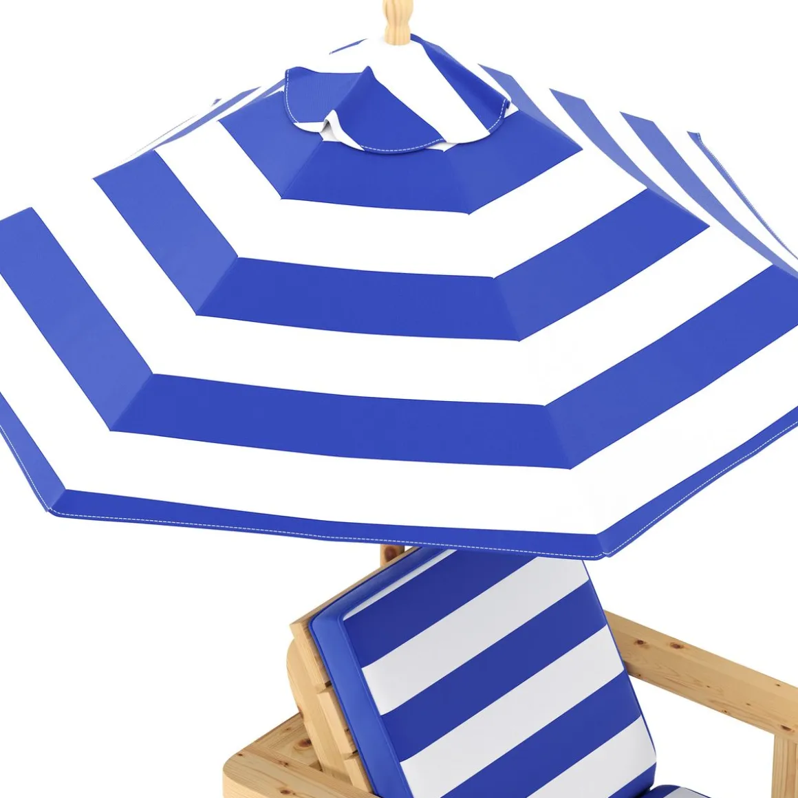 Kinderliegestuhl Holz mit Schirm weiss/blau