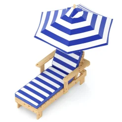 Kinderliegestuhl Holz mit Schirm weiss/blau