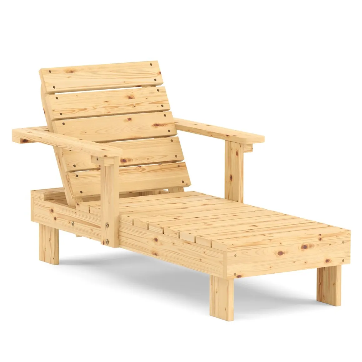 Kinderliegestuhl Holz mit Schirm weiss/blau
