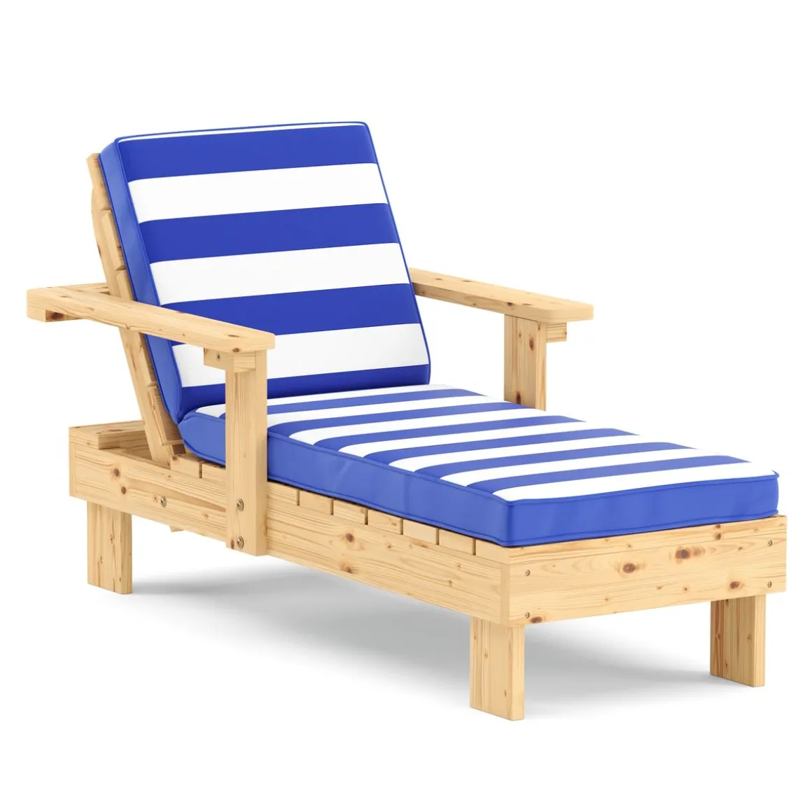 Kinderliegestuhl Holz mit Schirm weiss/blau