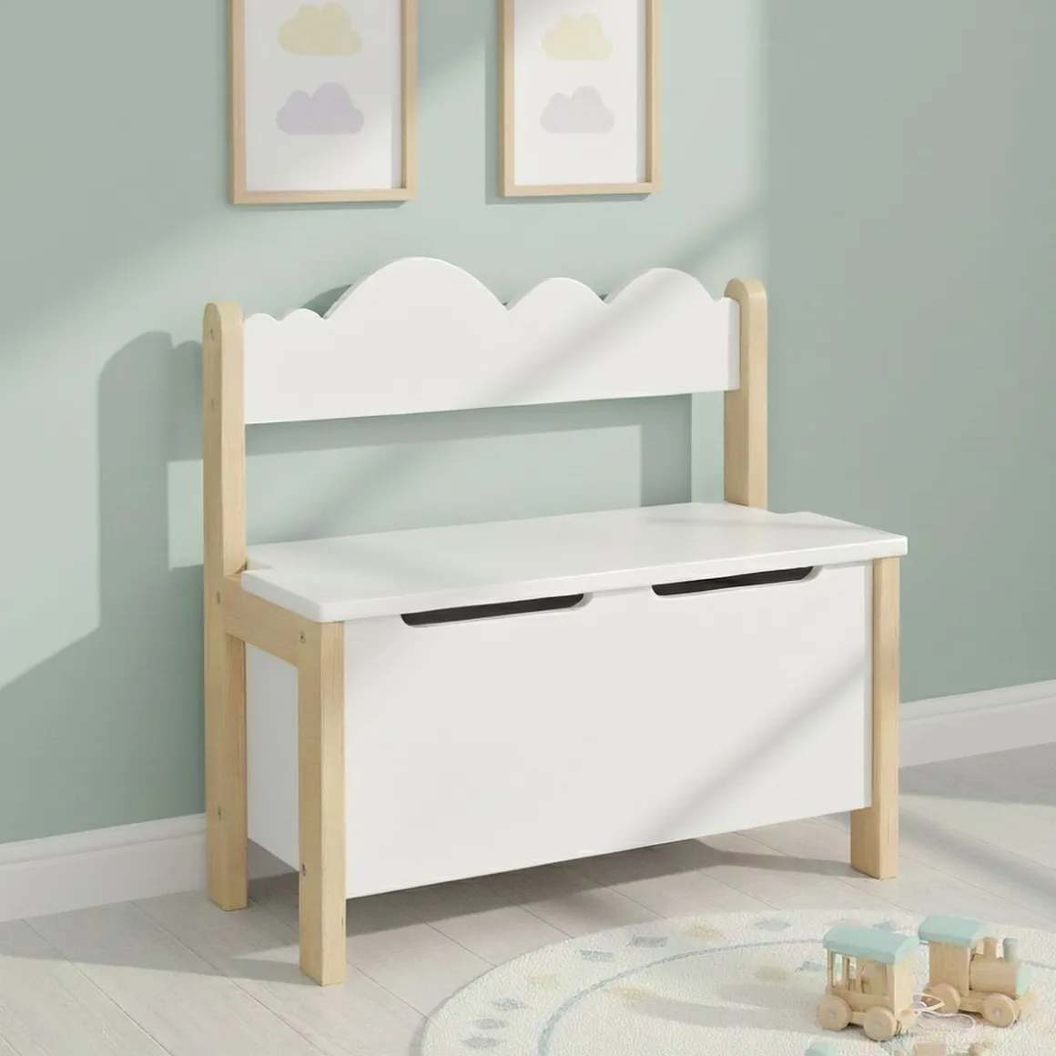 Kindersitzbank mit Stauraum DREAMYCLOUD 60 x 55 cm weiss/natur