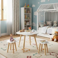 Kindertisch mit 2 Hocker DREAMYCLOUD weiss/natur