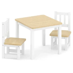 Kindertisch mit 2 Stühlen Holz weiss/natur