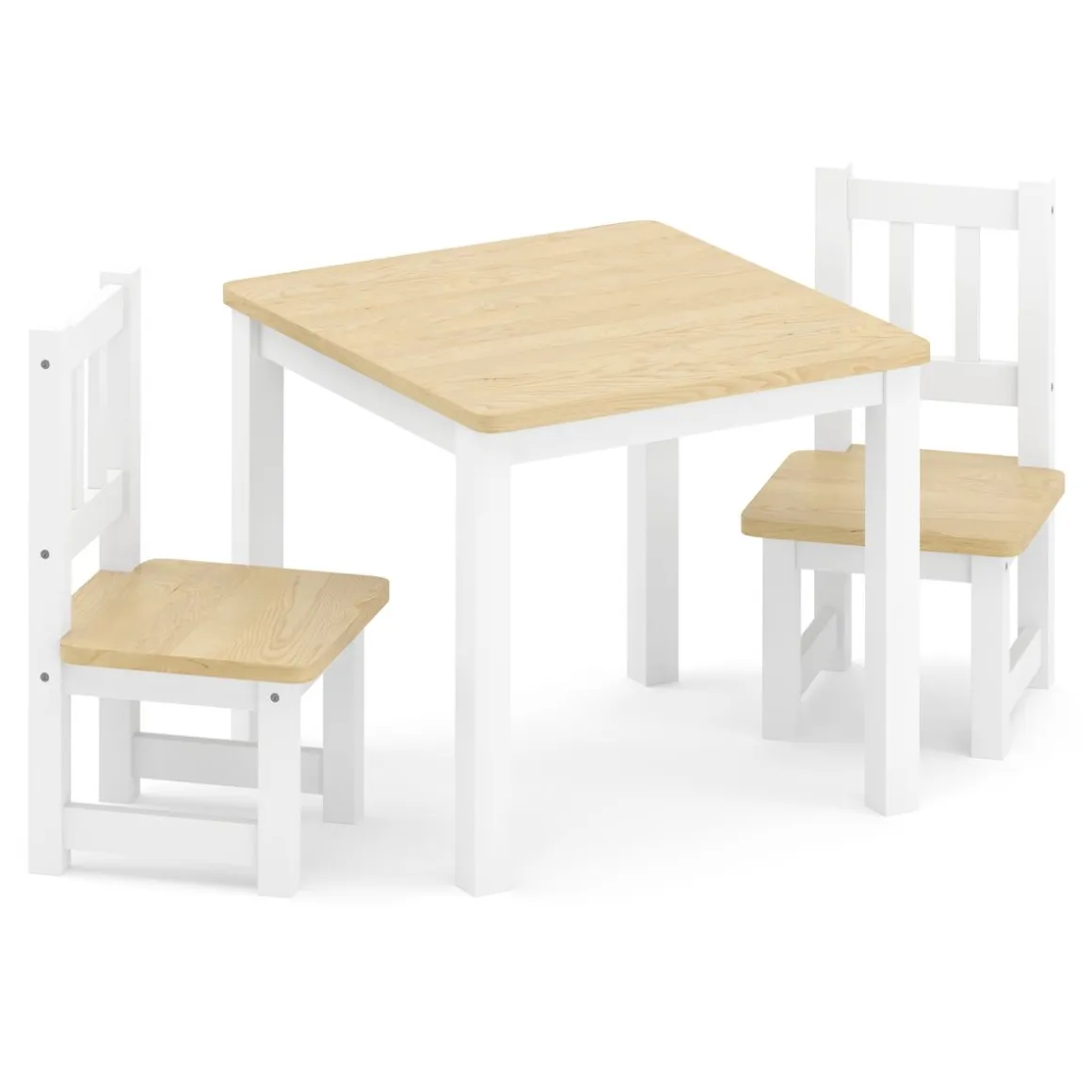 Kindertisch mit 2 Stühlen Holz weiss/natur