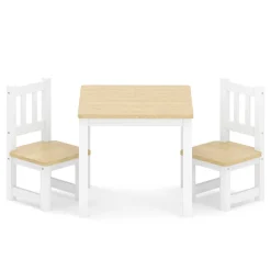 Kindertisch mit 2 Stühlen Holz weiss/natur