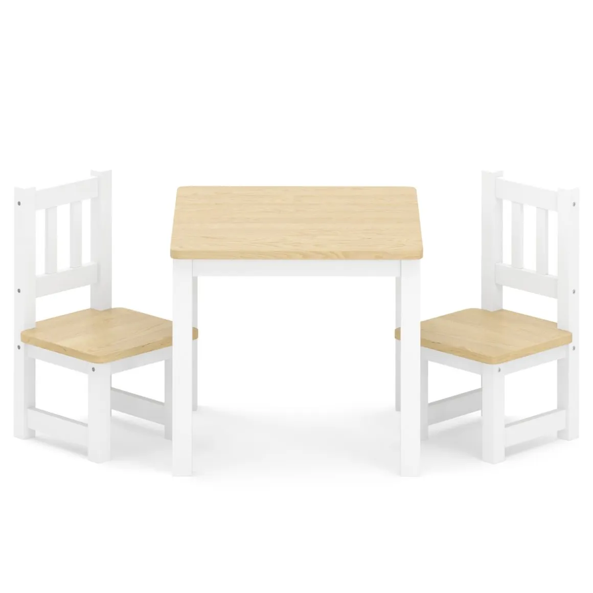 Kindertisch mit 2 Stühlen Holz weiss/natur