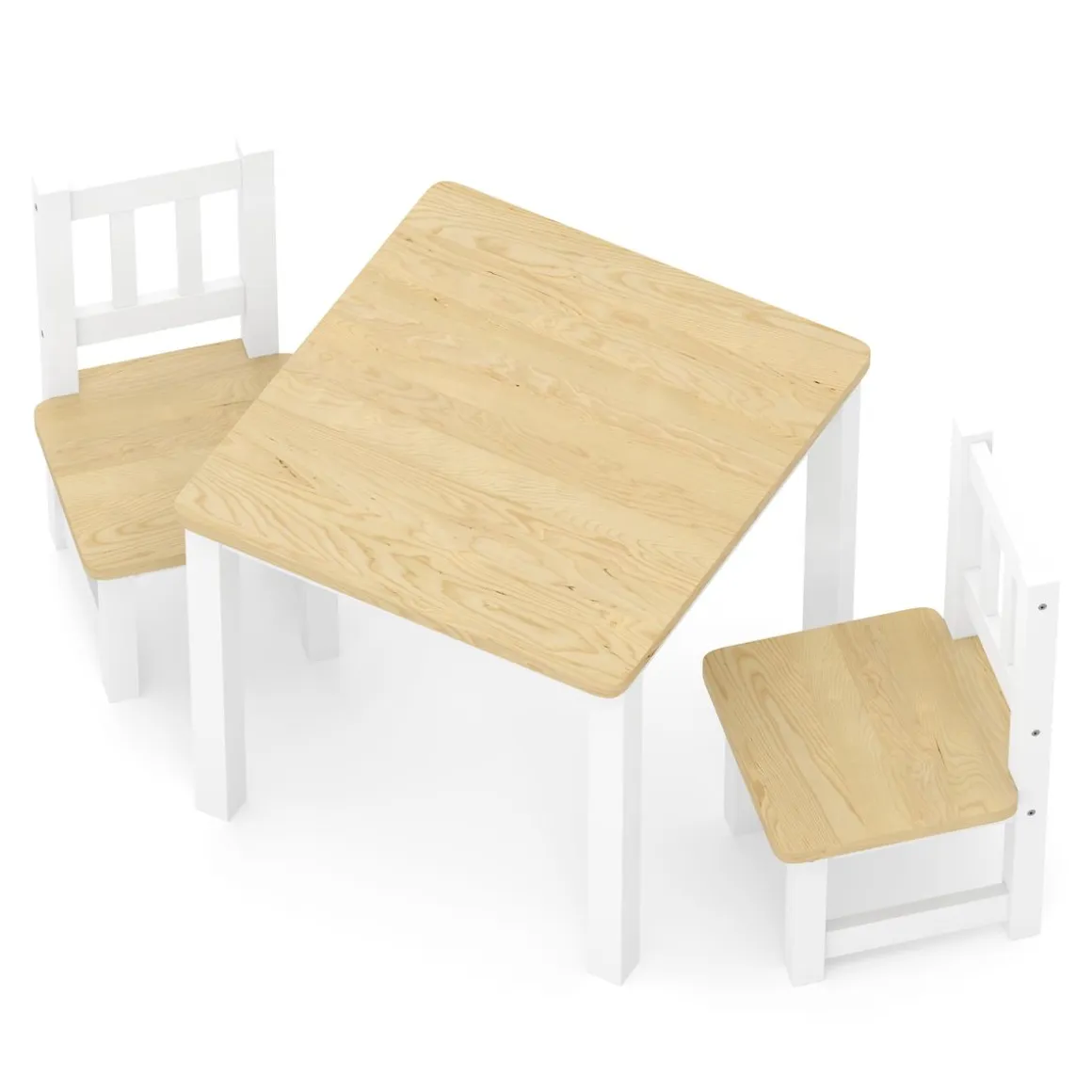 Kindertisch mit 2 Stühlen Holz weiss/natur