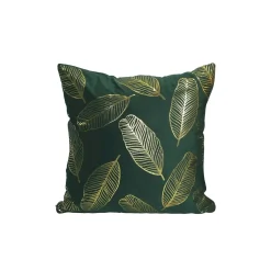 Kissenbezug Samt LEAVES 2er Set 45 x 45 cm dunkelgrün/gold