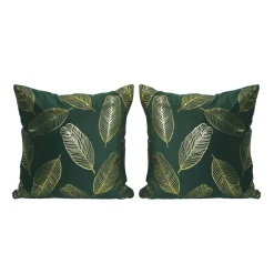 Kissenbezug Samt LEAVES 2er Set 45 x 45 cm dunkelgrün/gold