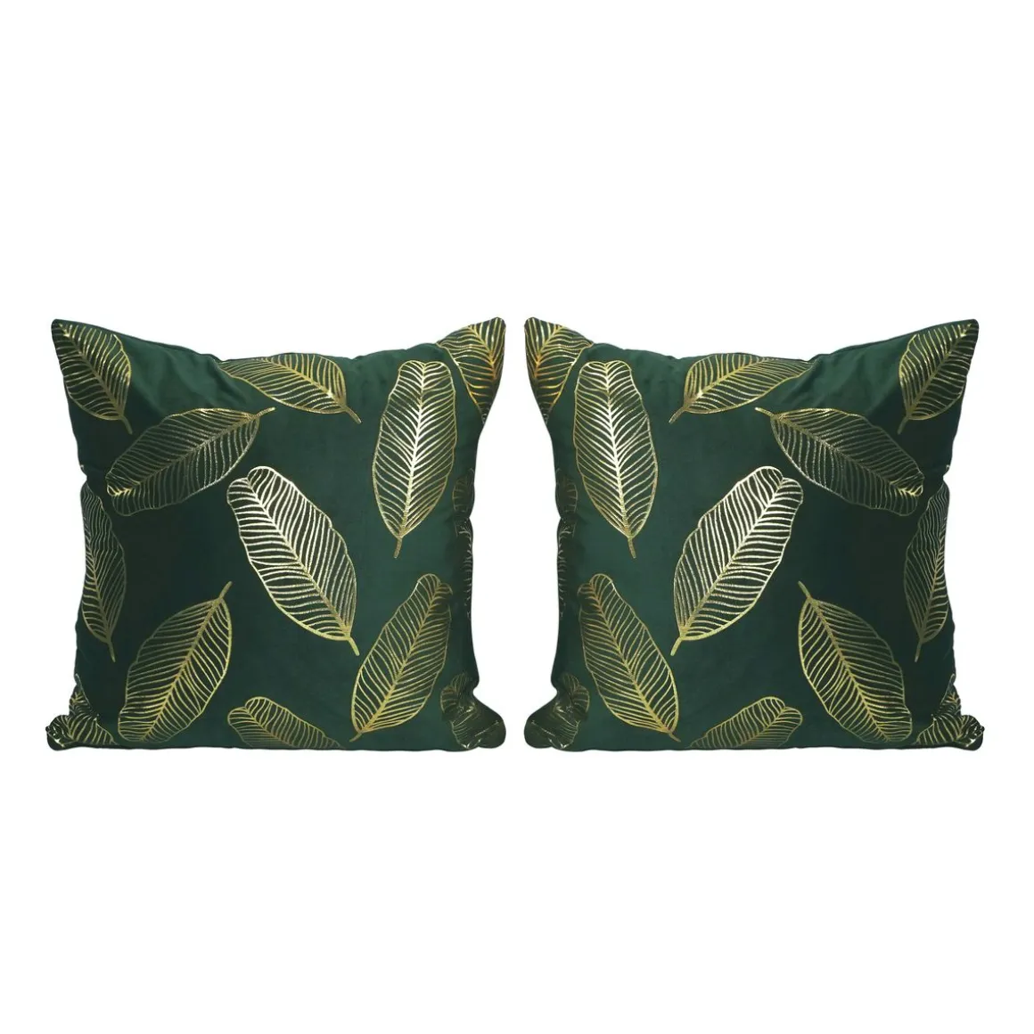 Kissenbezug Samt LEAVES 2er Set 45 x 45 cm dunkelgrün/gold