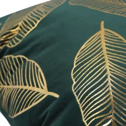 Kissenbezug Samt LEAVES 2er Set 45 x 45 cm dunkelgrün/gold