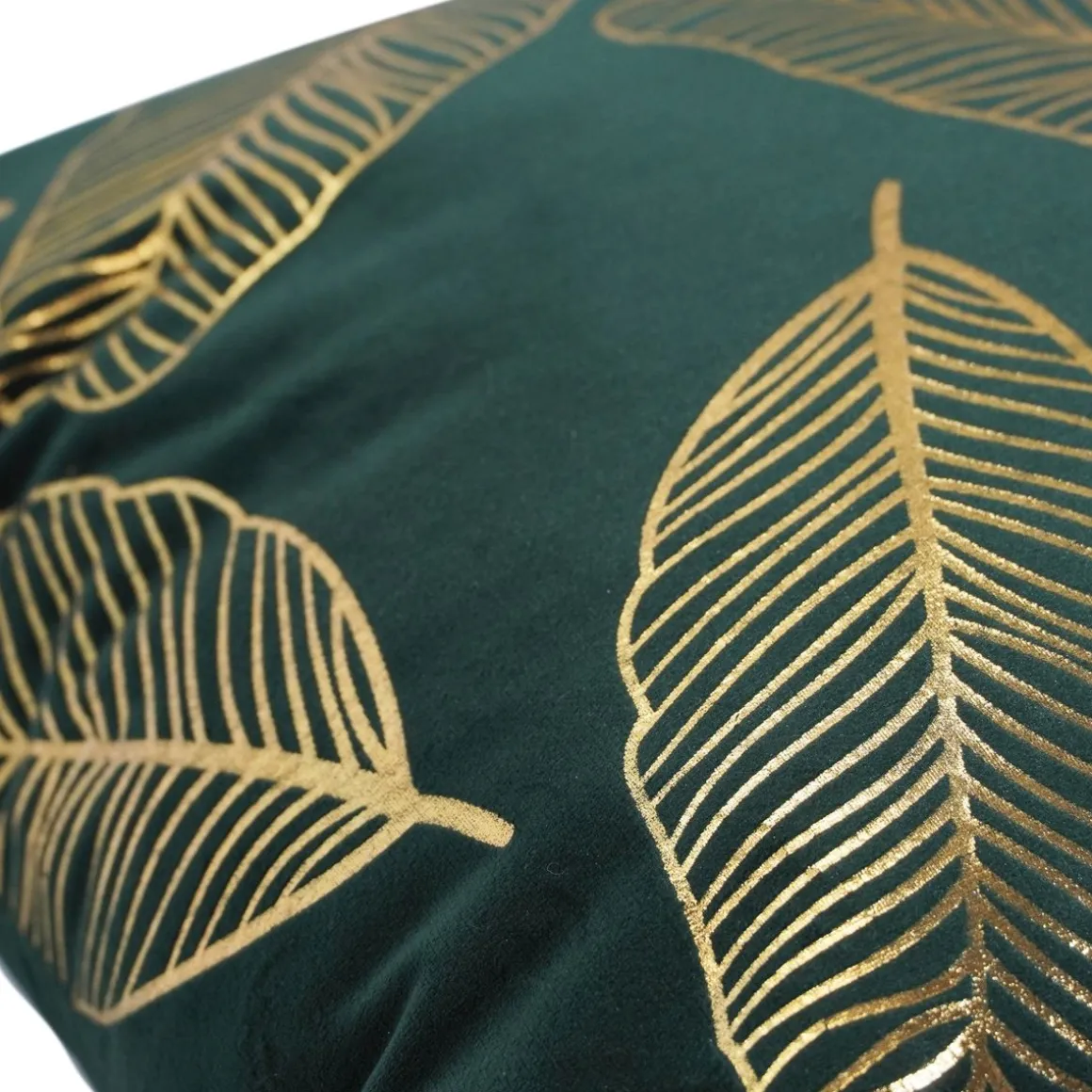 Kissenbezug Samt LEAVES 2er Set 45 x 45 cm dunkelgrün/gold