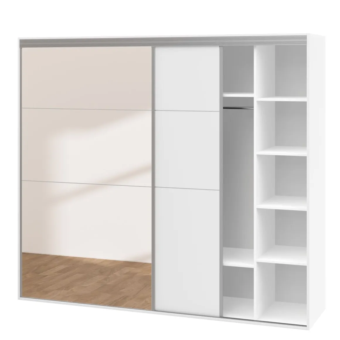 Kleiderschrank Schiebetüren mit Spiegel REVA 230 cm weiss