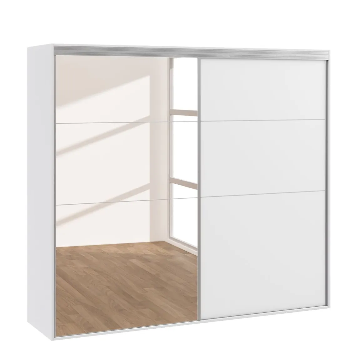 Kleiderschrank Schiebetüren mit Spiegel REVA 230 cm weiss