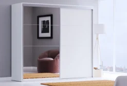 Kleiderschrank Schiebetüren mit Spiegel REVA 200 cm weiss
