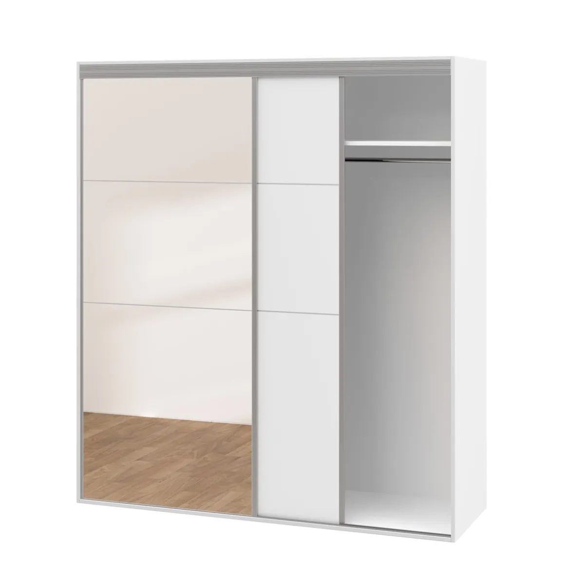 Kleiderschrank Schiebetüren mit Spiegel REVA 200 cm weiss