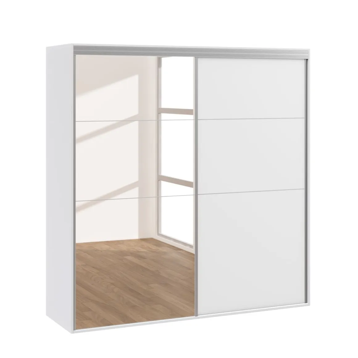 Kleiderschrank Schiebetüren mit Spiegel REVA 200 cm weiss