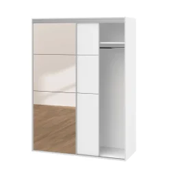 Kleiderschrank Schiebetüren mit Spiegel REVA 150 cm weiss