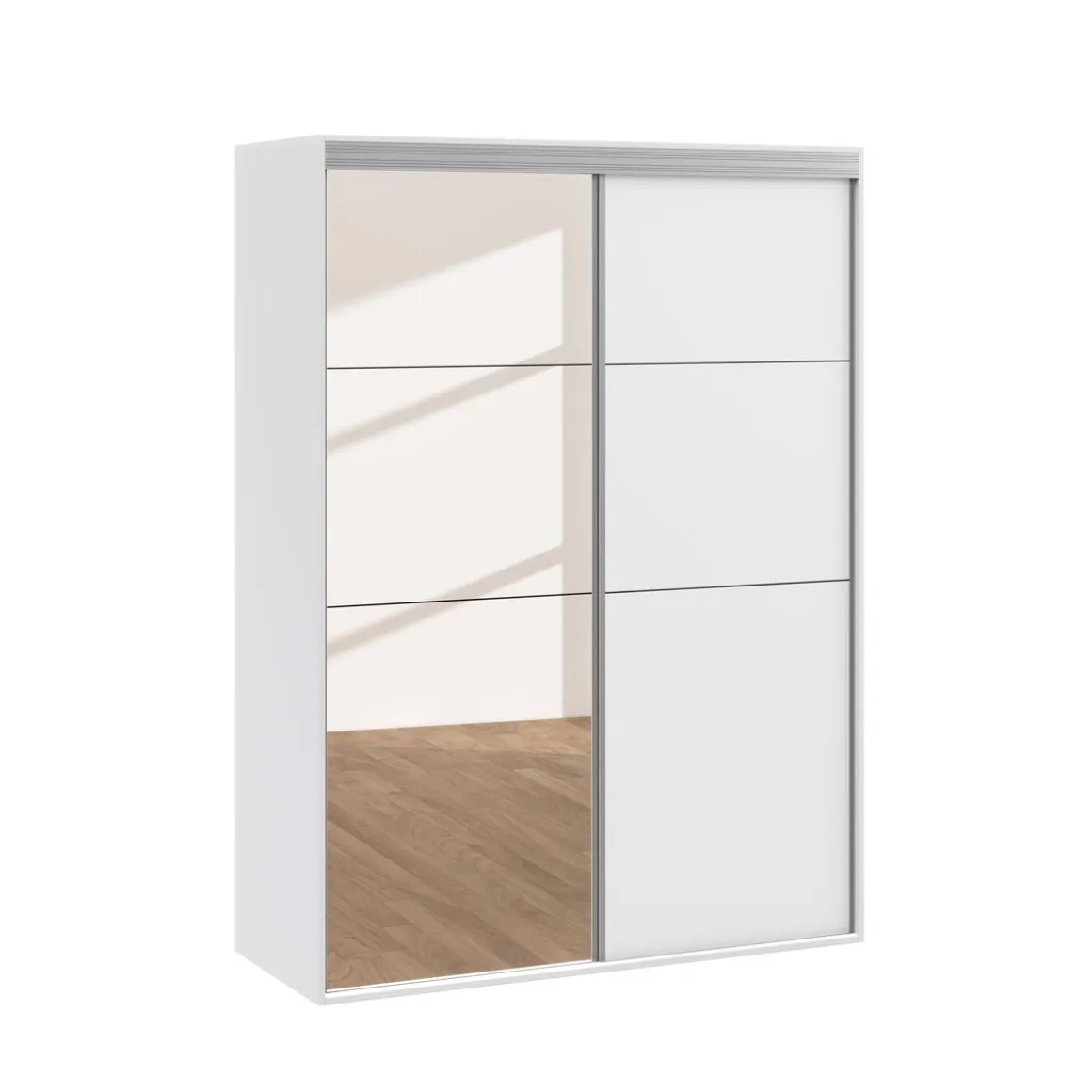 Kleiderschrank Schiebetüren mit Spiegel REVA 150 cm weiss
