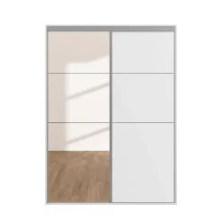 Kleiderschrank Schiebetüren mit Spiegel REVA 150 cm weiss